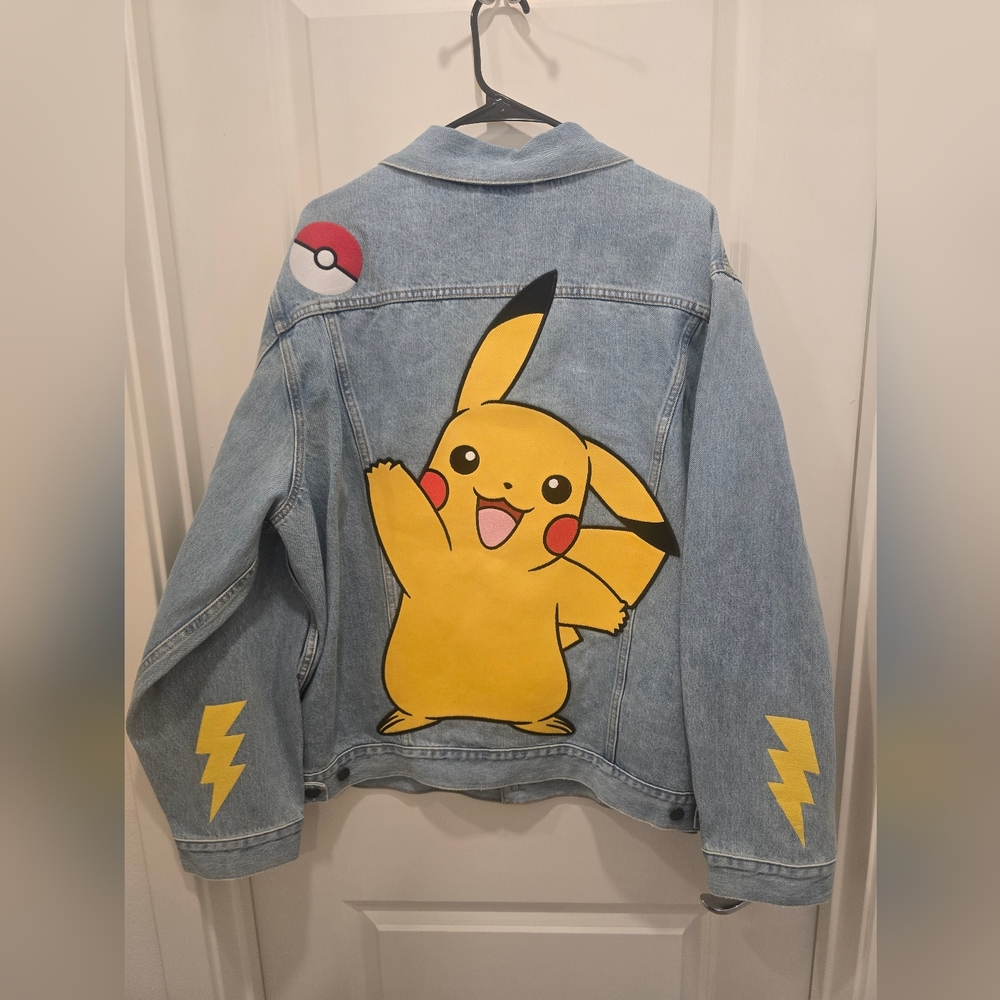 Levi's Light Wash Denim Jacket with Yellow Pikachu Graphic
